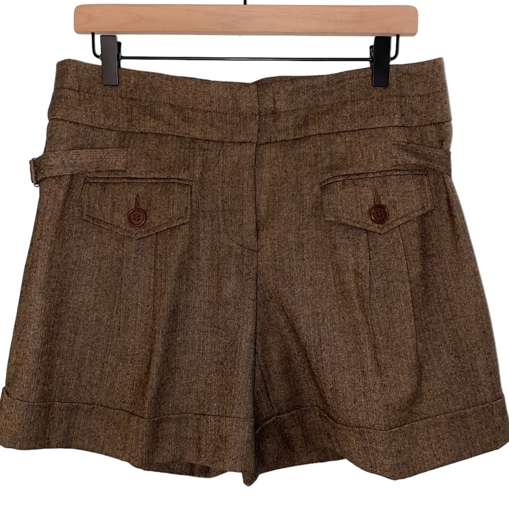 Trina Turk Women’s Tailored Pleated Wool Herringbone Brown Tan Shorts Size 8